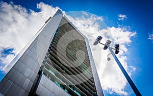 Looking up at the Federal Reserve Bank Building, in Boston, Mass