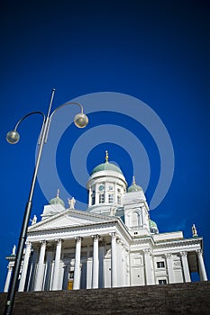 Looking up at Helsinki cathedral in Senate Square