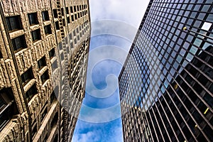 Looking up at highrises in downtown Baltimore, Maryland.
