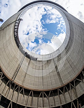 Looking Up Inside a Massive Industrial Cooling Tower