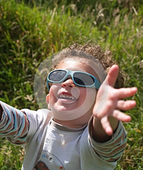 Looking up, little boy. photo