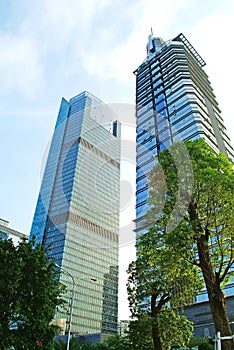 Looking up Lower shenzhen skyscrapers, guangdong province