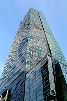 Looking up Lower shenzhen skyscrapers, guangdong province