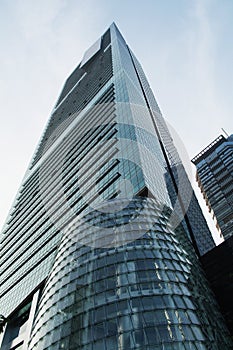 Looking up Lower shenzhen skyscrapers, guangdong province