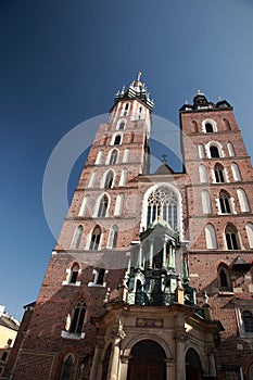 Looking up at Mariacki church, Krakow photo