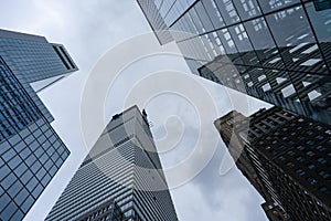 Looking up at Midtown Manhattan Skyscrapers in New York City