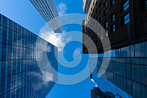 Looking up at Mostly Modern Skyscrapers in the Midtown Manhattan area of New York City