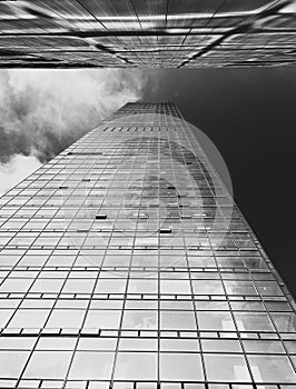 Looking up at Shenzhen modern office buildings