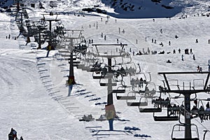 Looking up the ski slopes of the Sierra Nevada mountains in Spain photo