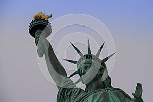 Looking up at the Statute of Liberty