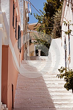 Looking up to the Acropolis Lindos.