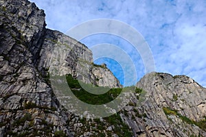 Looking up to the pulpit rock