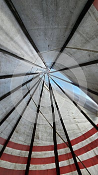 Looking up through the top of a tipi