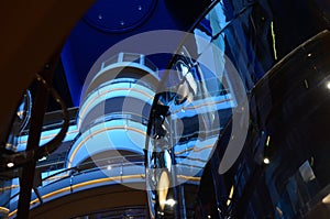 Looking up towards the upper decks  on a Royal Caribbean Cruise ship.