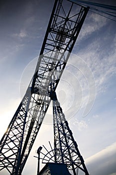 Looking up at a transporter bridge