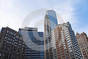 Looking up at a Variety of Skyscrapers in Downtown Chicago