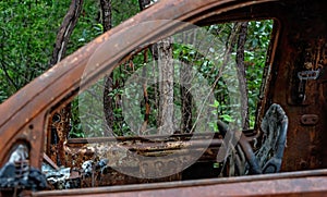 Interior Of Abandoned Burnt Out Car Wreck