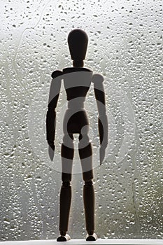 Looking through the window on a rainy day. silhouette. vertical image. selective focus