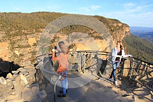 Lookout in Blue Mountains with young women