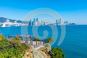 Lookout over panorama of Busan from Igidae, Republic of Korea photo