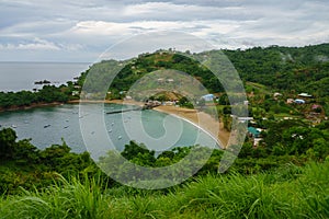 Lookout on Parlatuvier Bay on tropical caribean island of Tobago