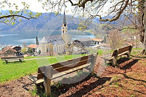 Lookout point to schliersee village with benches