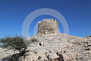 Lookout tower in the arid desert of Oman