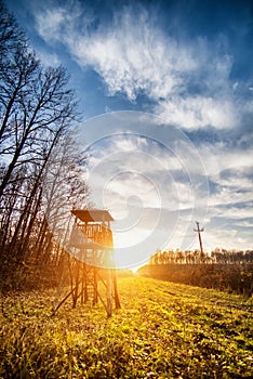 Lookout tower for hunting at dawn