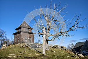 Rozhľadňa, vrch Sitno, Štiavnické vrchy, Slovensko, téma turistika