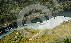 Lookout view of canyon, valley and vineyards along river Sil