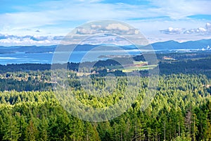 Lookout view of Ladysmith shoreline from top of a mountain, Vancouver Island, BC, Canada