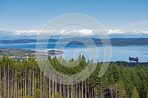 Lookout view of Ladysmith shoreline from top of a mountain, Vancouver Island, BC, Canada