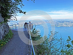 Lookouts or viewpoints and panoramic places on the educational trail Felsenweg Burgenstock or Buergenstock