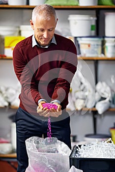 Looks perfect. A plastics factory owner speculating his merchandise. photo