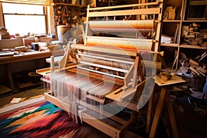 loom with partially completed navajo rug