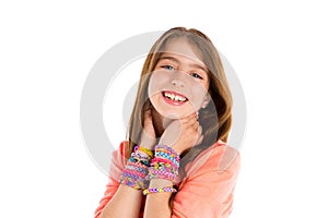 Loom rubber bands bracelets blond kid girl smile