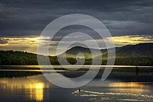 Loon watching the sunrise over Indian Lake