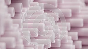 Loop 3d render geometric seamless background of pink moving cylinders abstract minimalist surface waving sci-fi digital