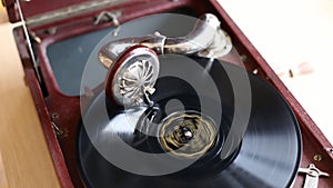 Loop-able Vintage Video of Old Gramophone, playing record, close up - 1920X1080 Full HD