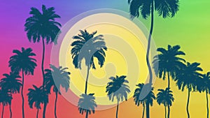 Loop animation of a palm tree landscape at sunset