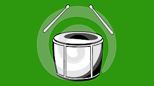 Loop animation of sticks hitting drum, drawn in black and white