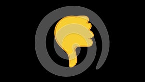 Loop animation of a yellow hand with thumb down, in concept of disapproved or rejected gesture