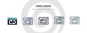 Loop arrow icon in different style vector illustration. two colored and black loop arrow vector icons designed in filled, outline