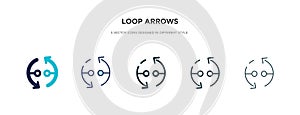 Loop arrows icon in different style vector illustration. two colored and black loop arrows vector icons designed in filled,