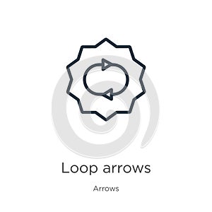 Loop arrows icon. Thin linear loop arrows outline icon isolated on white background from arrows collection. Line vector sign,