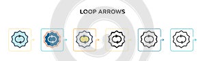 Loop arrows vector icon in 6 different modern styles. Black, two colored loop arrows icons designed in filled, outline, line and