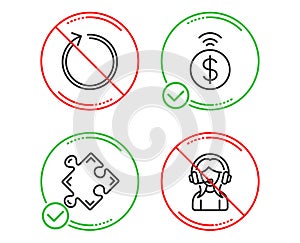 Loop, Contactless payment and Strategy icons set. Support sign. Refresh, Financial payment, Puzzle. Vector