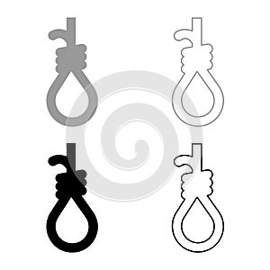 Loop for gallows hangman's noose Rope suicide lynching set icon grey black color vector illustration image solid fill outline