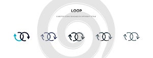 Loop icon in different style vector illustration. two colored and black loop vector icons designed in filled, outline, line and
