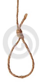 Loop with a knot on a white background close-up. Rope or thread with a loop